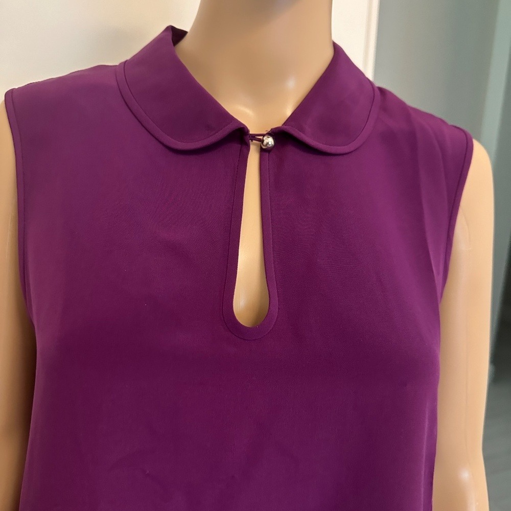 Kate Spade New York Purple Silk Sleeveless‎ Peter Pan Collar Keyhole Top Size 8 - Picture 2 of 6